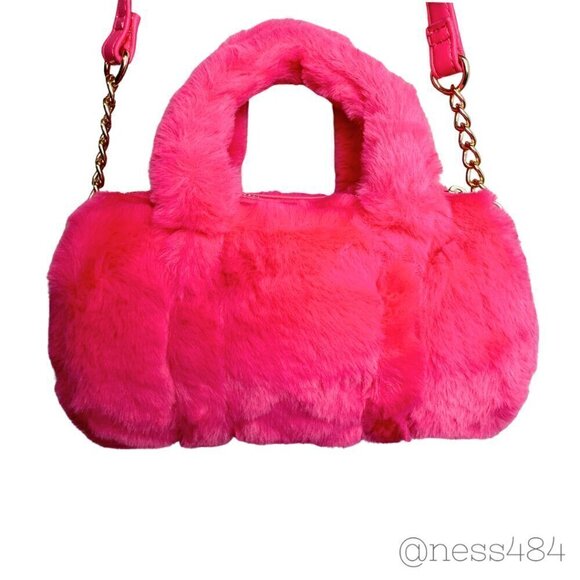 NWT Hot Pink Juicy Couture Faux Fur Roll Bag - Picture 6 of 8